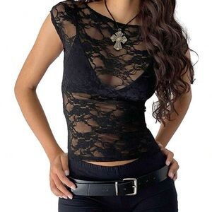 Black Lace Sheer Top